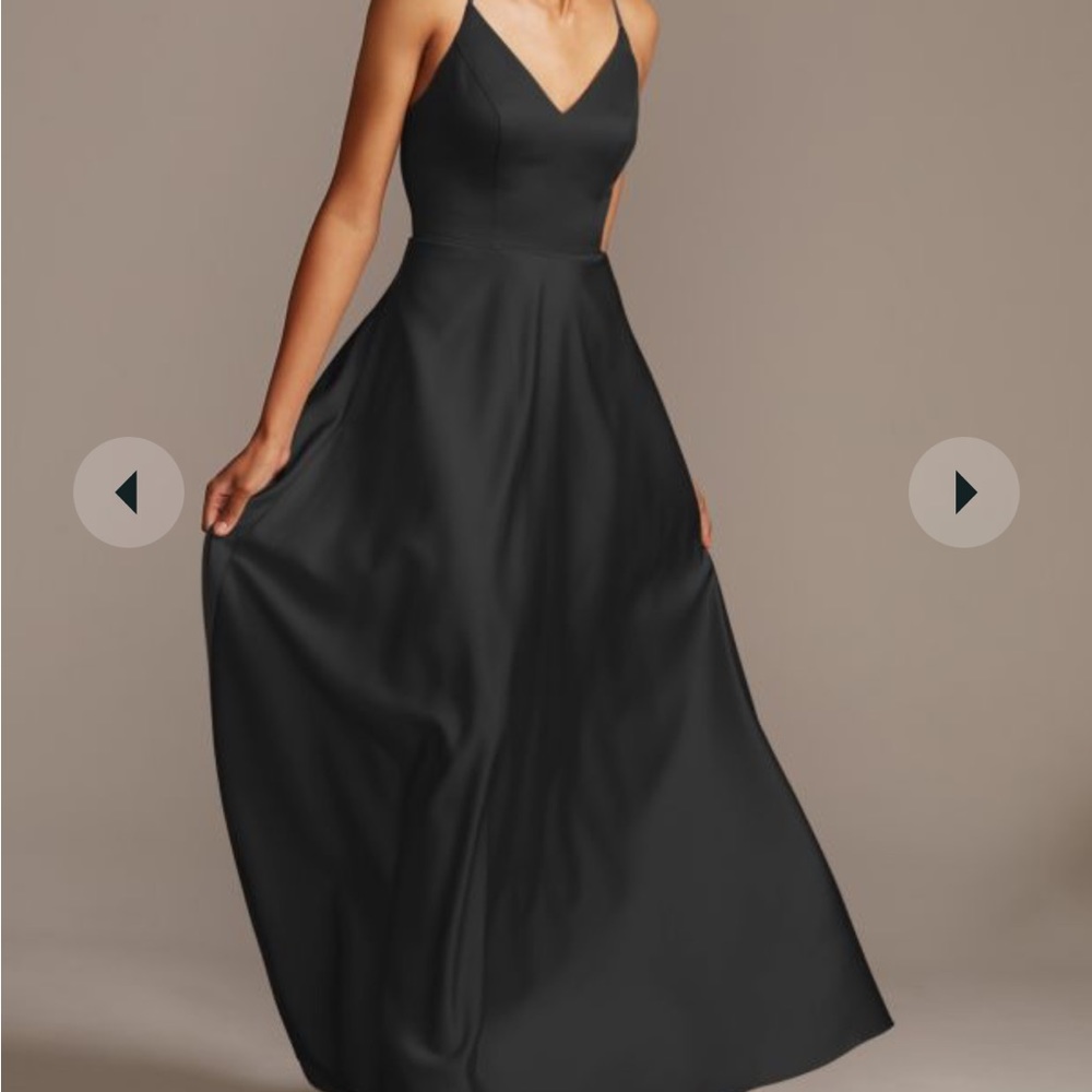 Davids Bridal Celebrate DB Studio Satin A line Spaghetti Strap Bridesmaid Dress